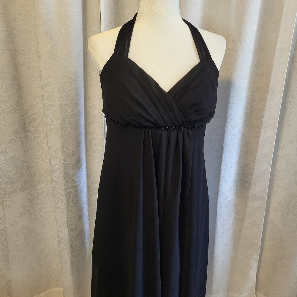 David's Bridal Womens Crinkle Chiffon High Low Halter Dress, Size 10, Black